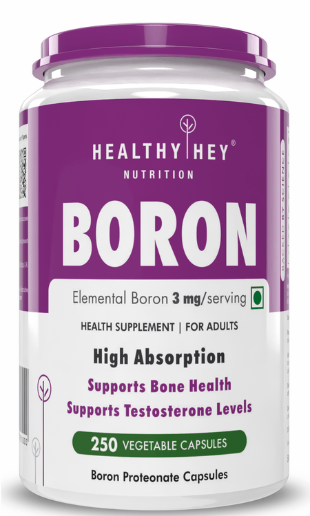 HealthyHey Nutrition Capsule 250 Boron 3 mg,Support bone Health & testosterone levels -Trace Mineral -100% Chelated - Boost Testostrone & Promote Bone Health-120 Veg Capsule