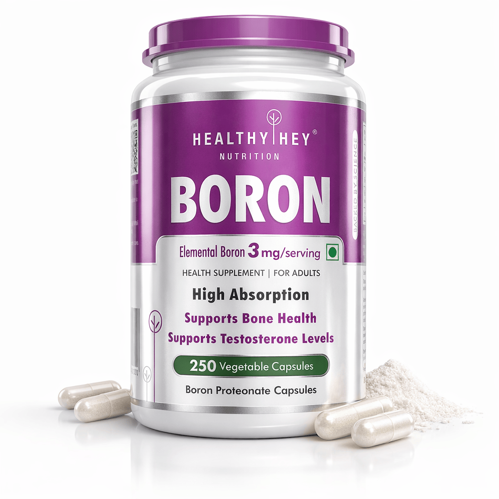 HealthyHey Nutrition Capsule 250 Boron 3 mg,Support bone Health & testosterone levels -Trace Mineral -100% Chelated - Boost Testostrone & Promote Bone Health-120 Veg Capsule