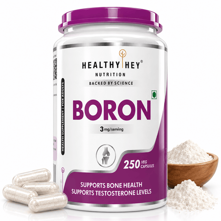 HealthyHey Nutrition Capsule 250 Boron 3 mg,Support bone Health & testosterone levels -Trace Mineral -100% Chelated - Boost Testostrone & Promote Bone Health-120 Veg Capsule