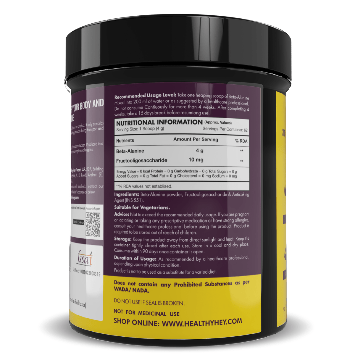 HealthyHey Nutrition Capsule 250 gram Beta-Alanine Powder,Energy Management for Endurance - Pro-series