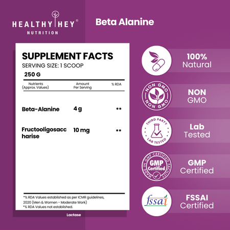 HealthyHey Nutrition Capsule 250 gram Beta-Alanine Powder,Energy Management for Endurance - Pro-series
