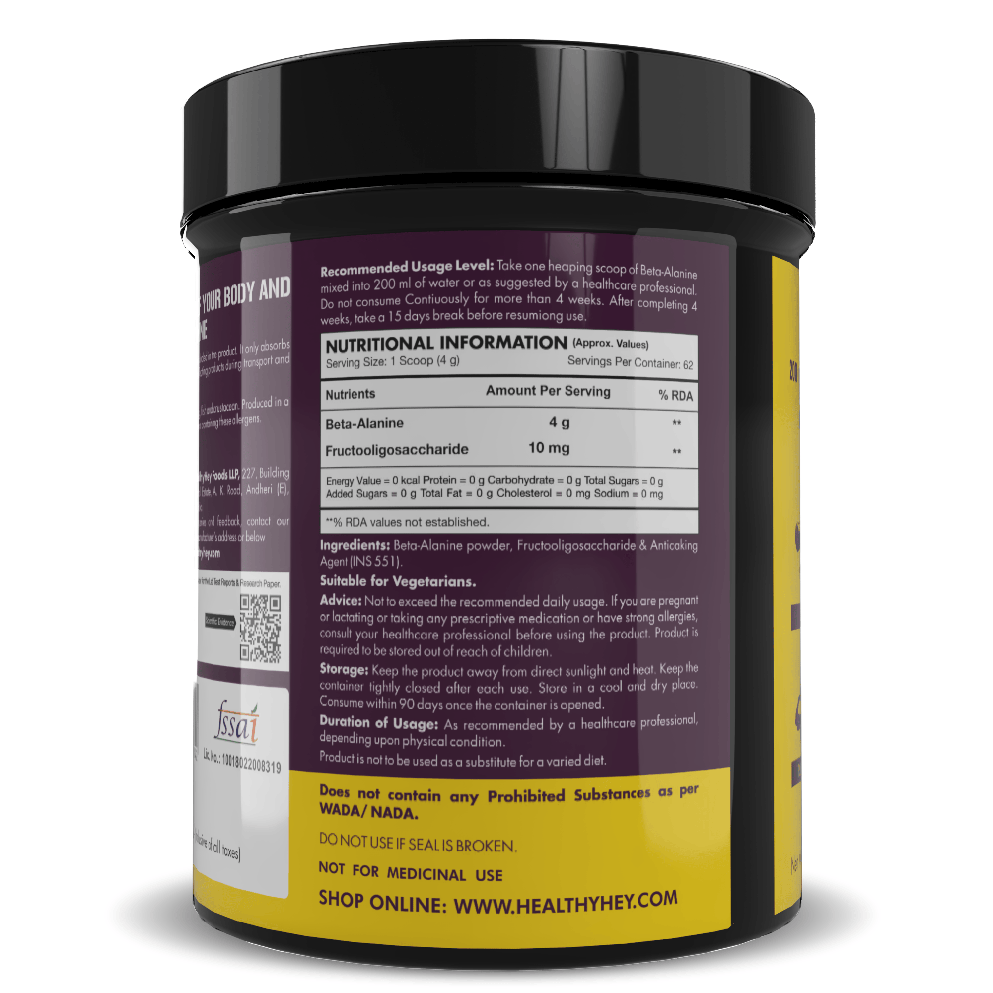 HealthyHey Nutrition Capsule 250 gram Beta-Alanine Powder,Energy Management for Endurance - Pro-series