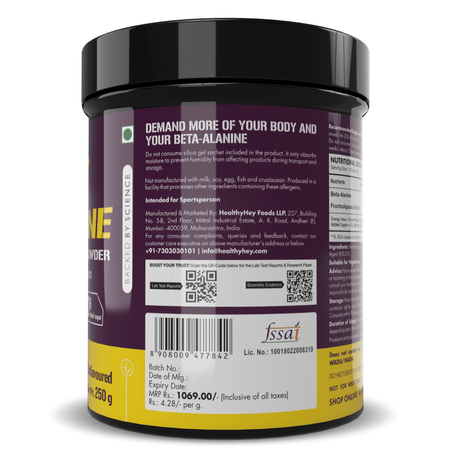 HealthyHey Nutrition Capsule 250 gram Beta-Alanine Powder,Energy Management for Endurance - Pro-series