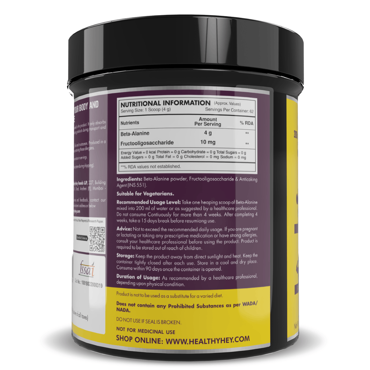 HealthyHey Nutrition Capsule 250 gram Beta-Alanine Powder,Energy Management for Endurance - Pro-series