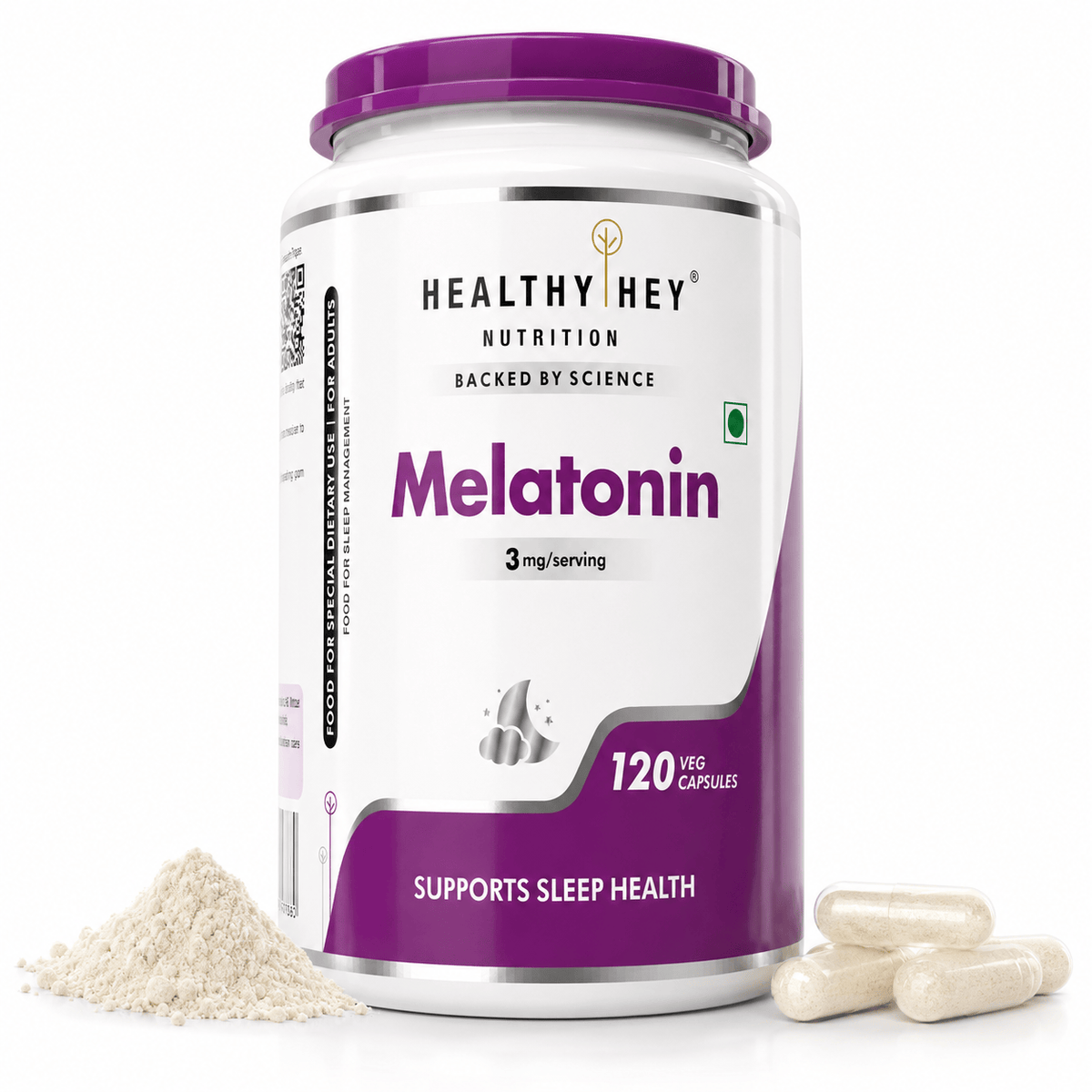 HealthyHey Nutrition Capsule 3 Melatonin, support healthy 120 veg capsules -Promotes Sleep and Relaxation