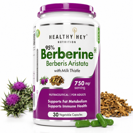 HealthyHey Nutrition Capsule 30 Berberis-Berberine 95% with milk Thistle-Support Weight Management & Healthy Glucose Levels Supplements-Veg.60 Capsules