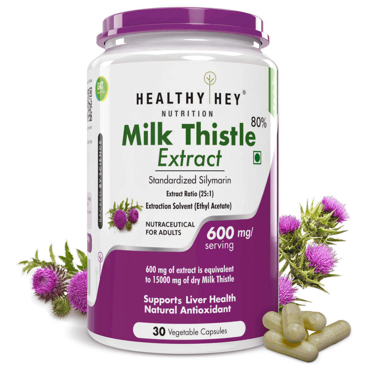HealthyHey Nutrition Capsule 30 Milk Thistle Supplement 600mg Extract - Supports Liver Health and Antioxidant (Silymarin)