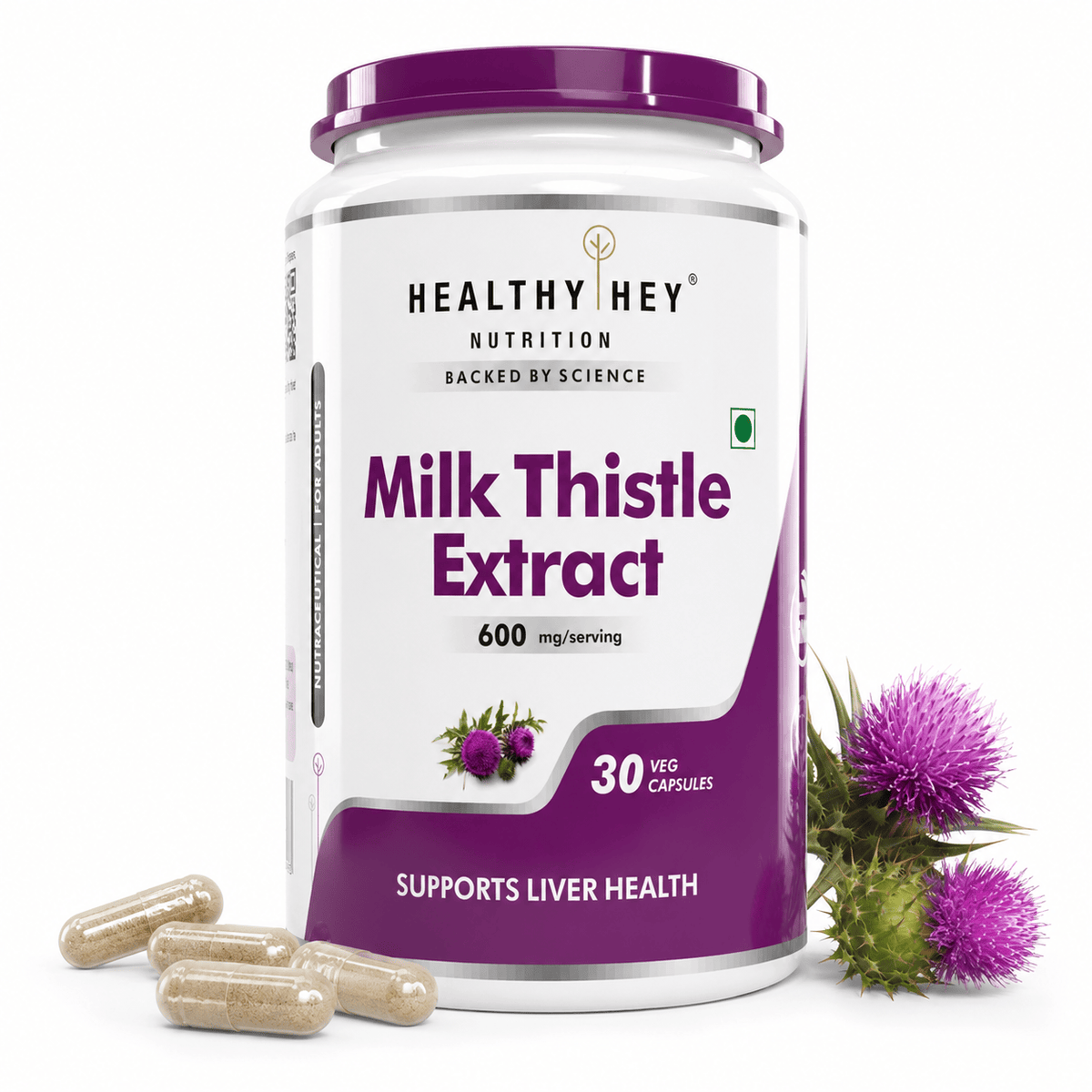 HealthyHey Nutrition Capsule 30 Milk Thistle Supplement 600mg Extract - Supports Liver Health and Antioxidant (Silymarin)