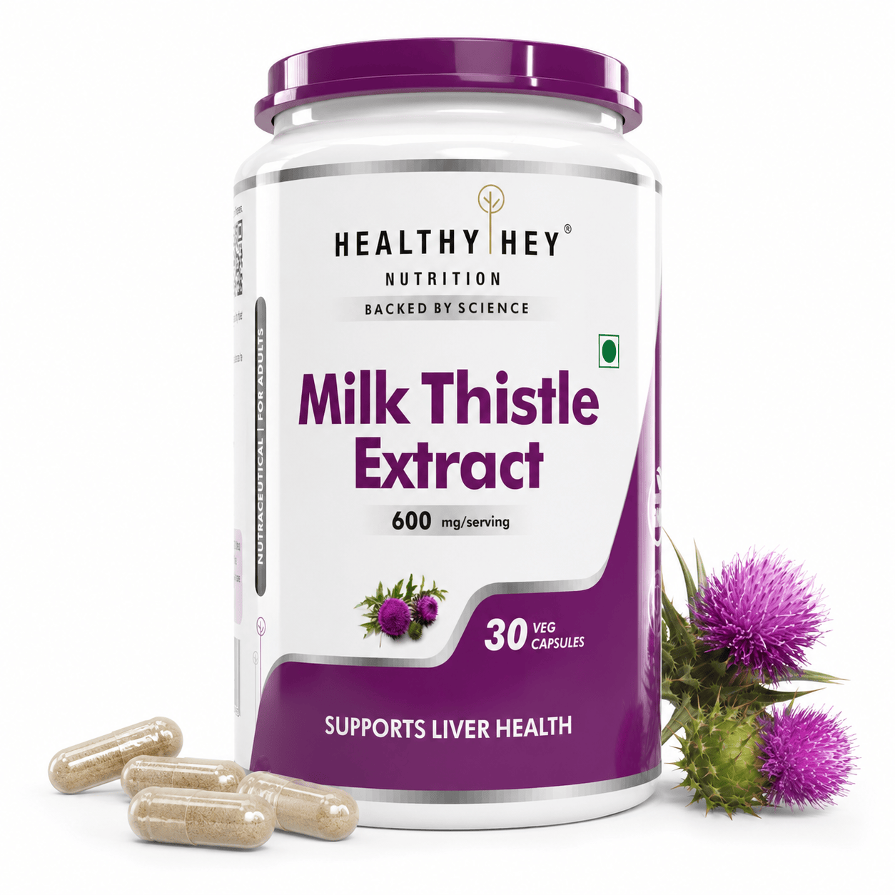 HealthyHey Nutrition Capsule 30 Milk Thistle Supplement 600mg Extract - Supports Liver Health and Antioxidant (Silymarin)