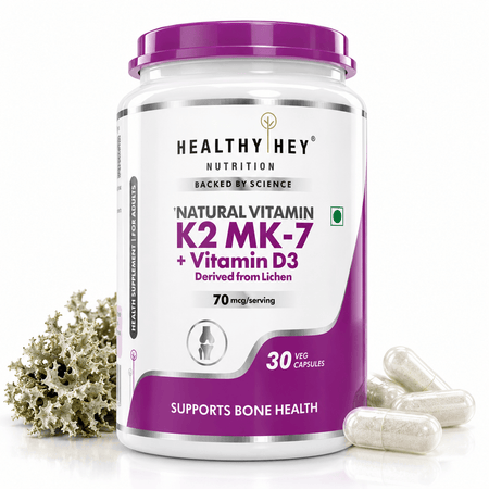 HealthyHey Nutrition Capsule 30 Natural Vitamin K2 + Natural D3,Supports Bone Health - Non-GMO | Non-Synthetic 120 Veg. Capsules