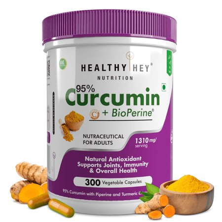 HealthyHey Nutrition Capsule 300 Curcumin with Bioperine (Piperine) 1310mg, Natural Antioxidant help reduce inflammation & Pain (Ultra Pure) with Piperine