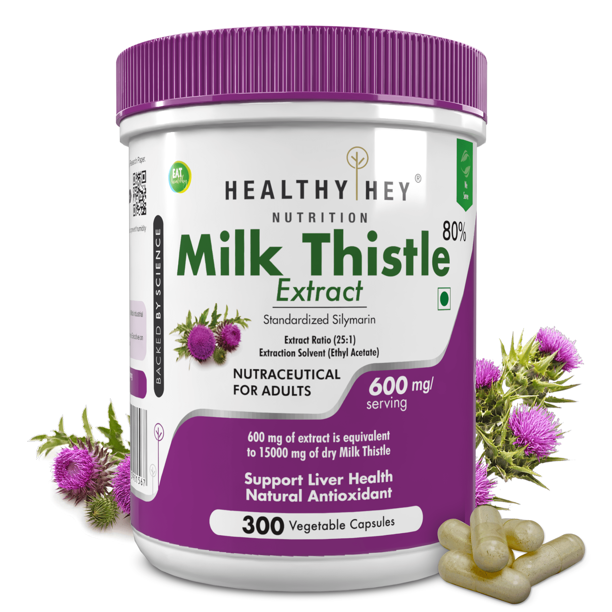 HealthyHey Nutrition Capsule 300 Milk Thistle Supplement 600mg Extract - Supports Liver Health and Antioxidant (Silymarin)