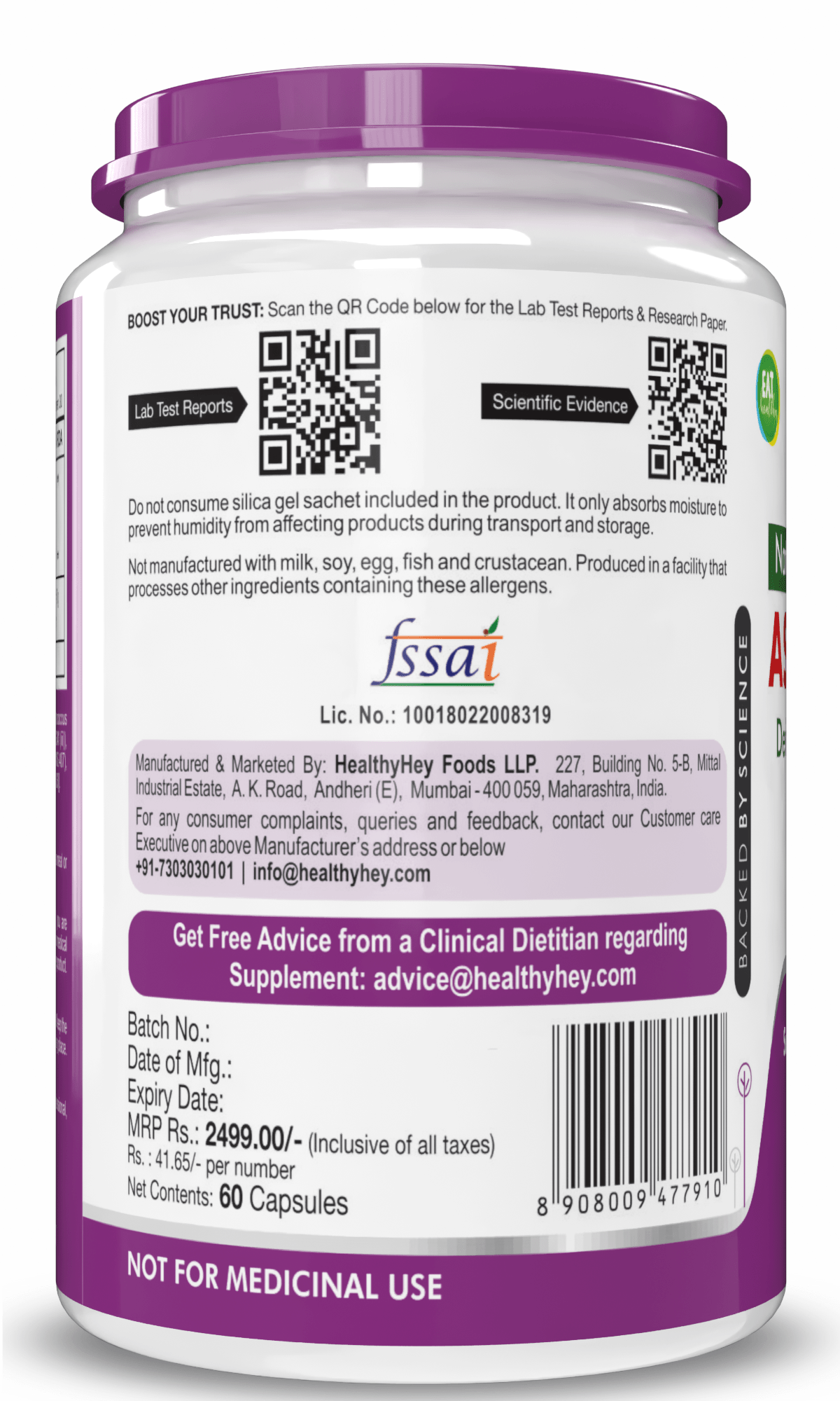 HealthyHey Nutrition Capsule 60 Astaxanthin, Support skin & Immune Health -Naturally Sourced from Algae - Non-Synthetic - Support Healthy Ageing 60 Veg Capsules