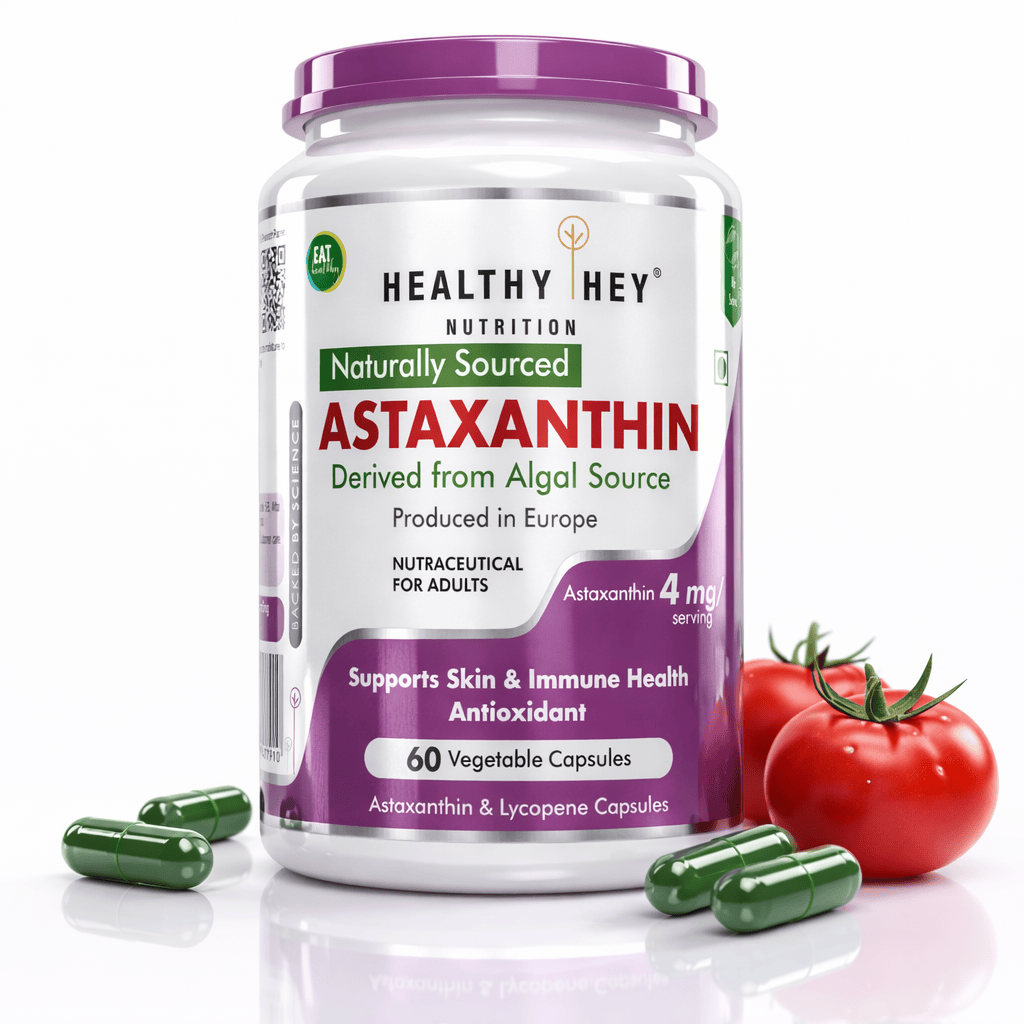HealthyHey Nutrition Capsule 60 Astaxanthin, Support skin & Immune Health -Naturally Sourced from Algae - Non-Synthetic - Support Healthy Ageing 60 Veg Capsules