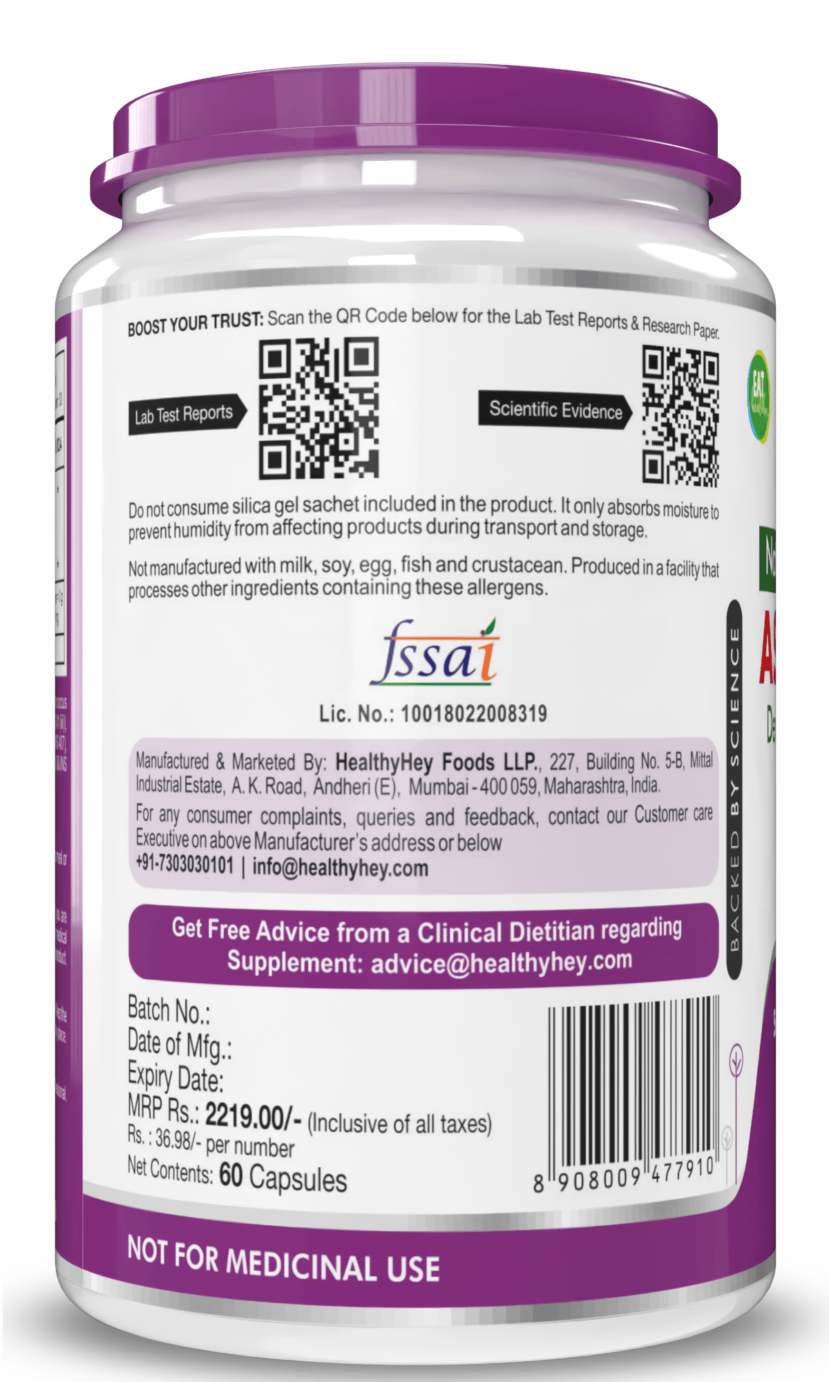 HealthyHey Nutrition Capsule 60 Astaxanthin, Support skin & Immune Health -Naturally Sourced from Algae - Non-Synthetic - Support Healthy Ageing 60 Veg Capsules