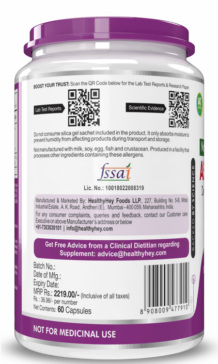 HealthyHey Nutrition Capsule 60 Astaxanthin, Support skin & Immune Health -Naturally Sourced from Algae - Non-Synthetic - Support Healthy Ageing 60 Veg Capsules