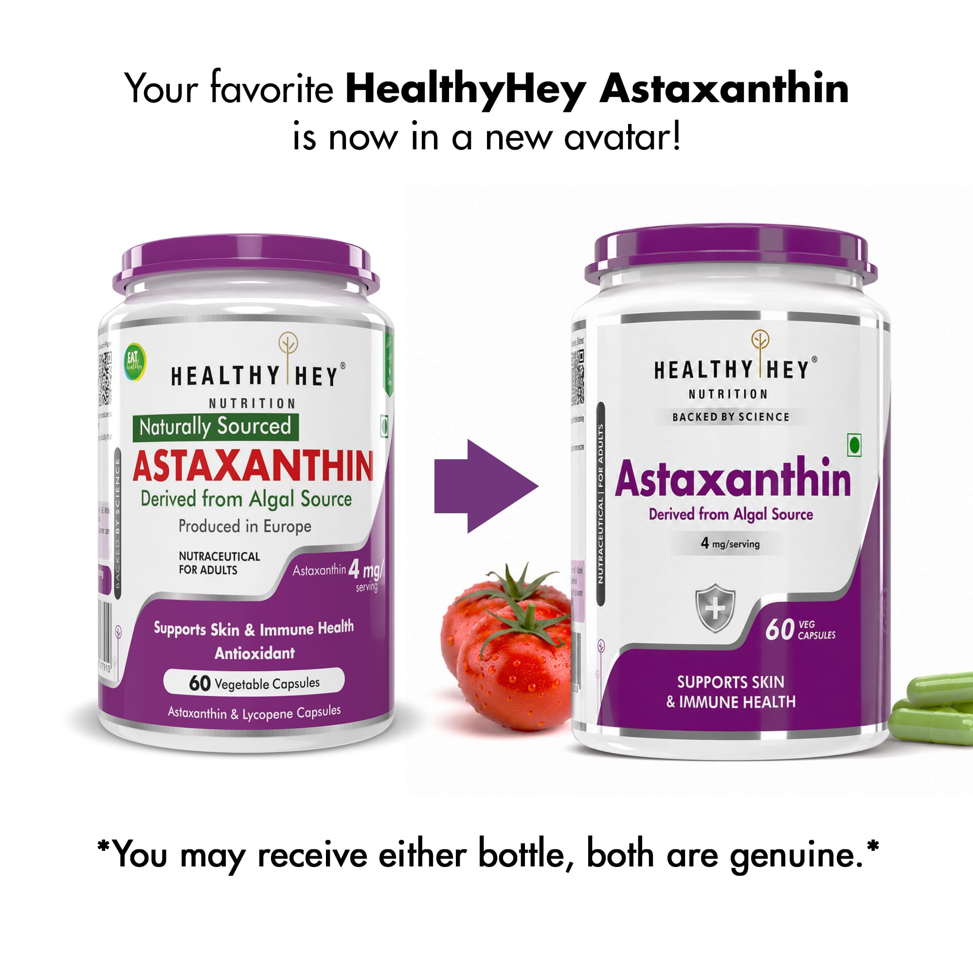 HealthyHey Nutrition Capsule 60 Astaxanthin, Support skin & Immune Health -Naturally Sourced from Algae - Non-Synthetic - Support Healthy Ageing 60 Veg Capsules