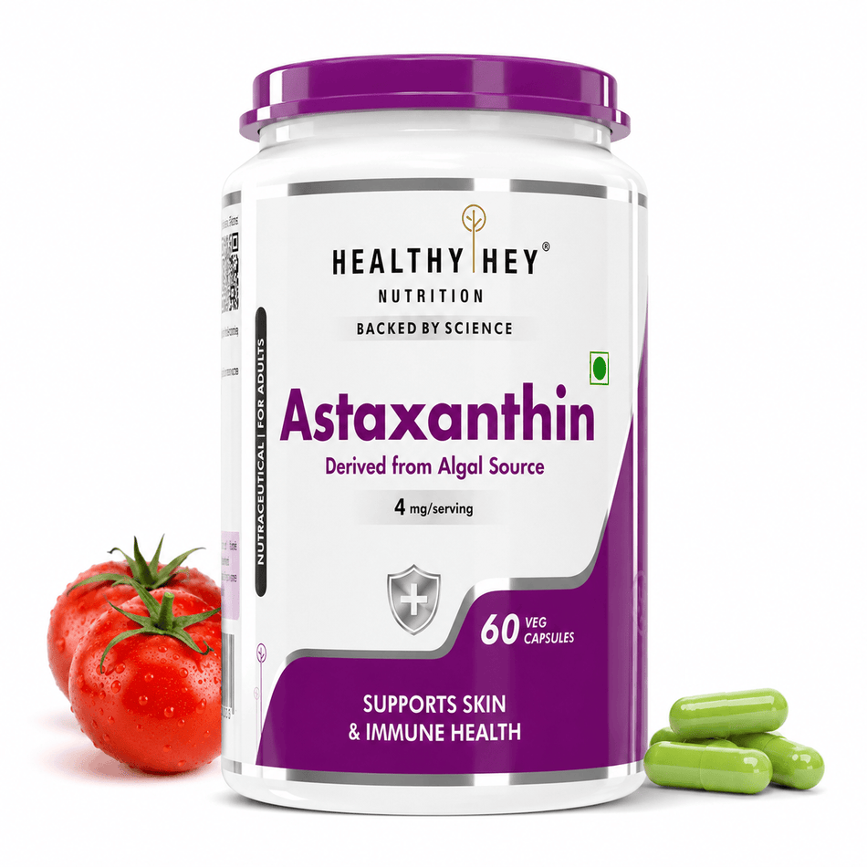HealthyHey Nutrition Capsule 60 Astaxanthin, Support skin & Immune Health -Naturally Sourced from Algae - Non-Synthetic - Support Healthy Ageing 60 Veg Capsules
