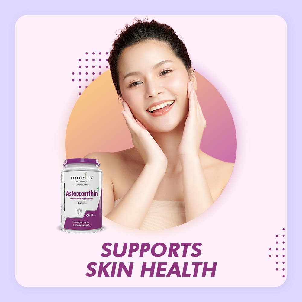 HealthyHey Nutrition Capsule 60 Astaxanthin, Support skin & Immune Health -Naturally Sourced from Algae - Non-Synthetic - Support Healthy Ageing 60 Veg Capsules