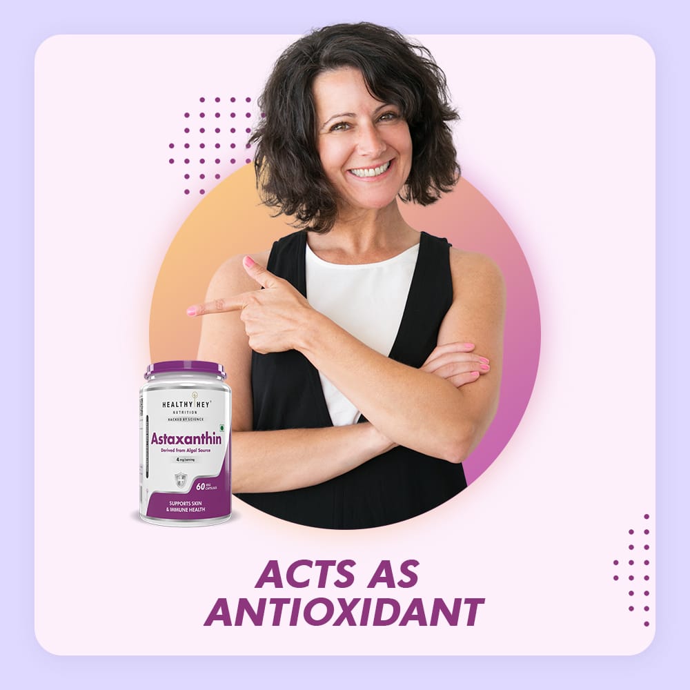 HealthyHey Nutrition Capsule 60 Astaxanthin, Support skin & Immune Health -Naturally Sourced from Algae - Non-Synthetic - Support Healthy Ageing 60 Veg Capsules