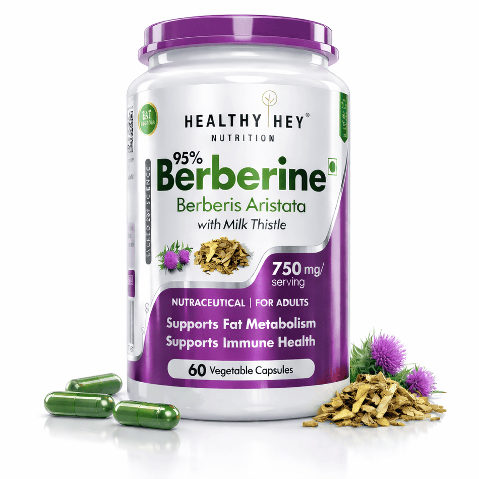 HealthyHey Nutrition Capsule 60 Berberis-Berberine 95% with milk Thistle-Support Weight Management & Healthy Glucose Levels Supplements-Veg.60 Capsules