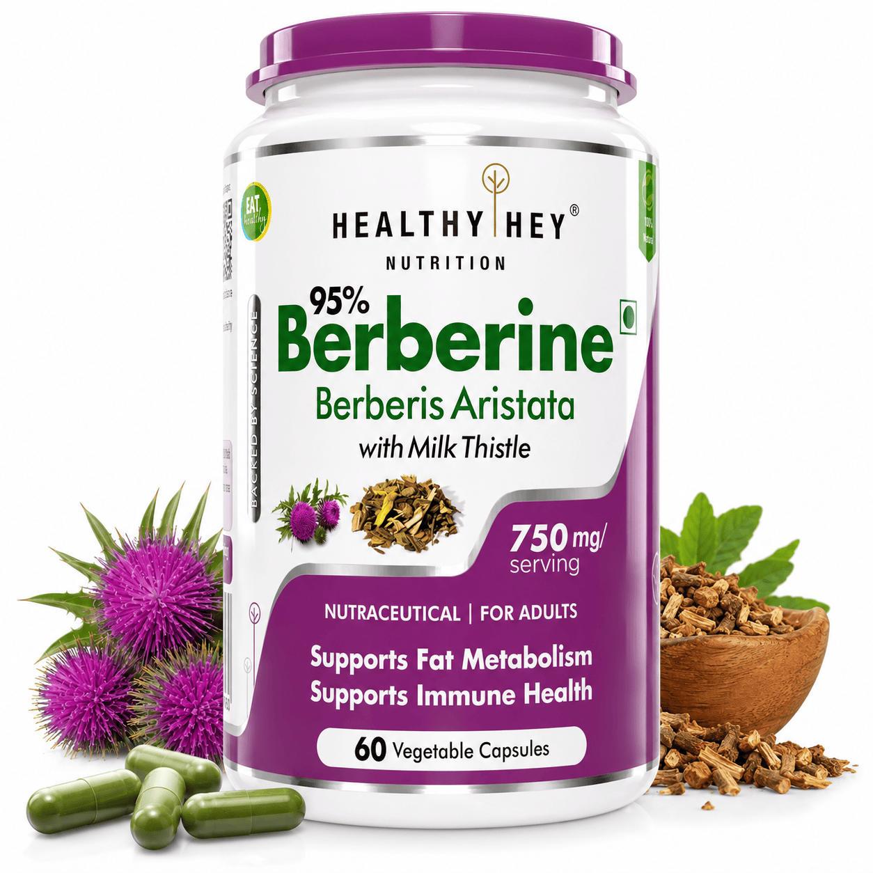HealthyHey Nutrition Capsule 60 Berberis-Berberine 95% with milk Thistle-Support Weight Management & Healthy Glucose Levels Supplements-Veg.60 Capsules