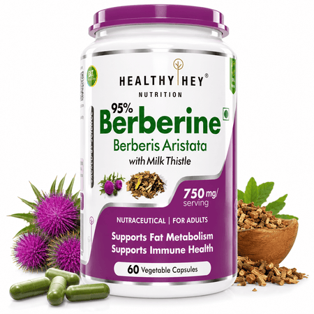 HealthyHey Nutrition Capsule 60 Berberis-Berberine 95% with milk Thistle-Support Weight Management & Healthy Glucose Levels Supplements-Veg.60 Capsules