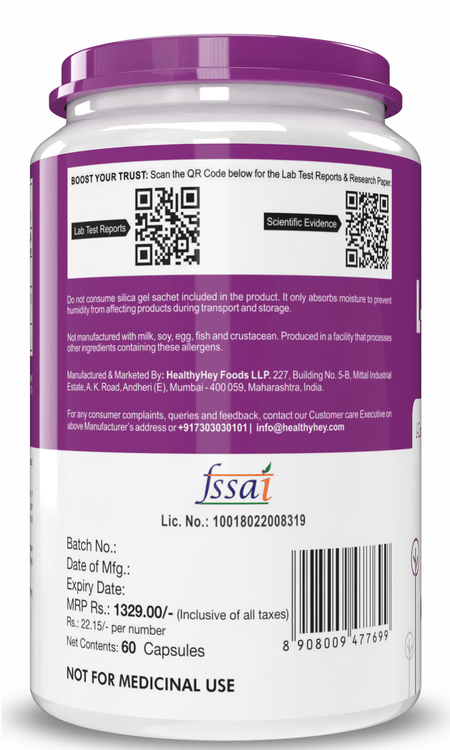 HealthyHey Nutrition Capsule 60 Count (Pack of 1) L-Carnitine & L-Tartrate (LCLT), May Improve Exercise recovery-Support Transport of Fats to Muscles - 60 Veg Capsules