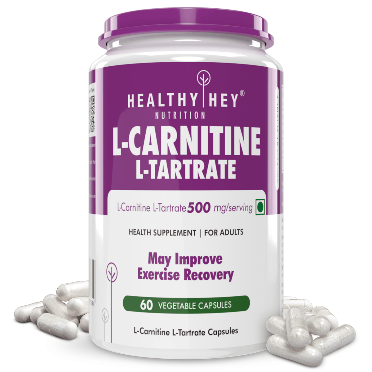 HealthyHey Nutrition Capsule 60 Count (Pack of 1) L-Carnitine & L-Tartrate (LCLT), May Improve Exercise recovery-Support Transport of Fats to Muscles - 60 Veg Capsules