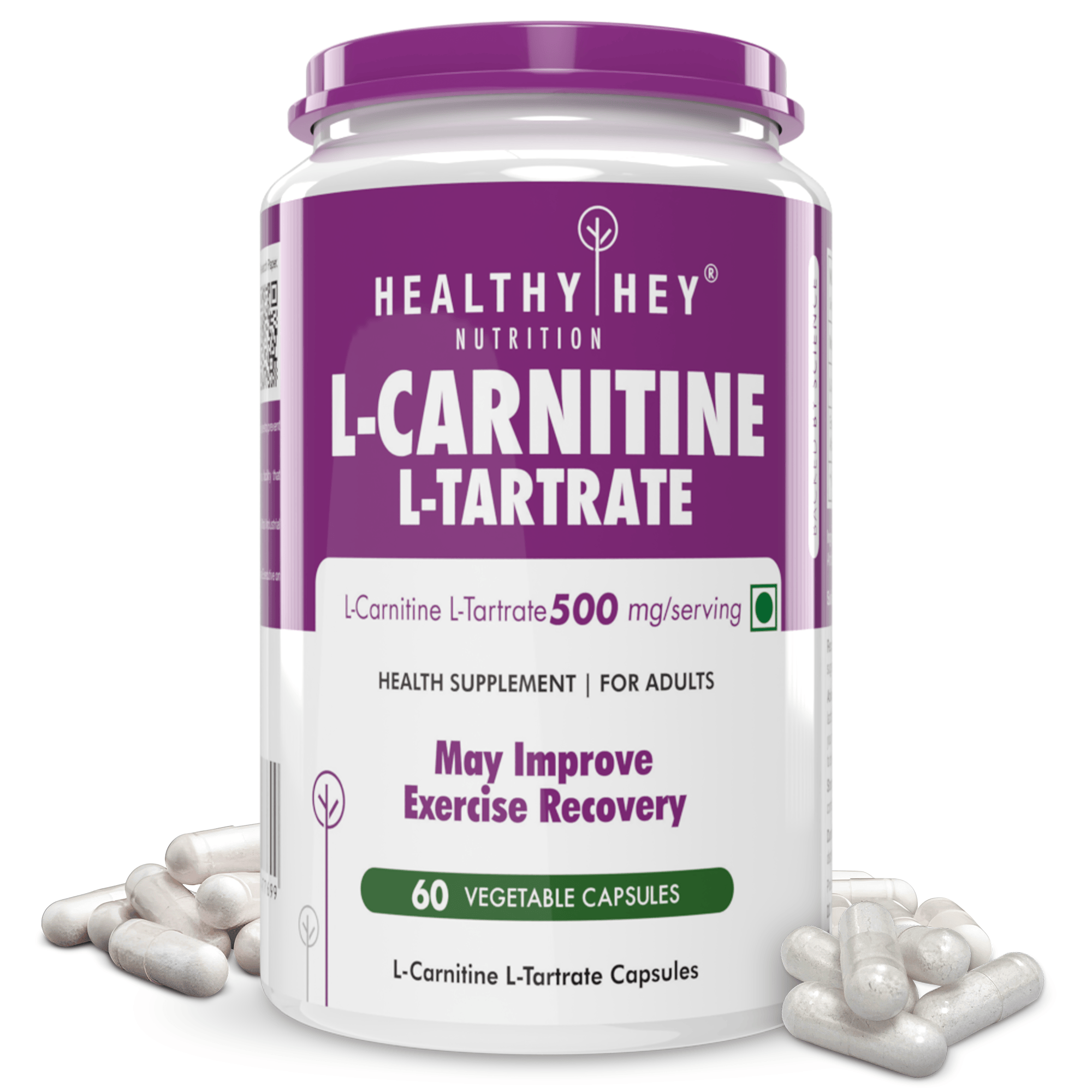 HealthyHey Nutrition Capsule 60 Count (Pack of 1) L-Carnitine & L-Tartrate (LCLT), May Improve Exercise recovery-Support Transport of Fats to Muscles - 60 Veg Capsules