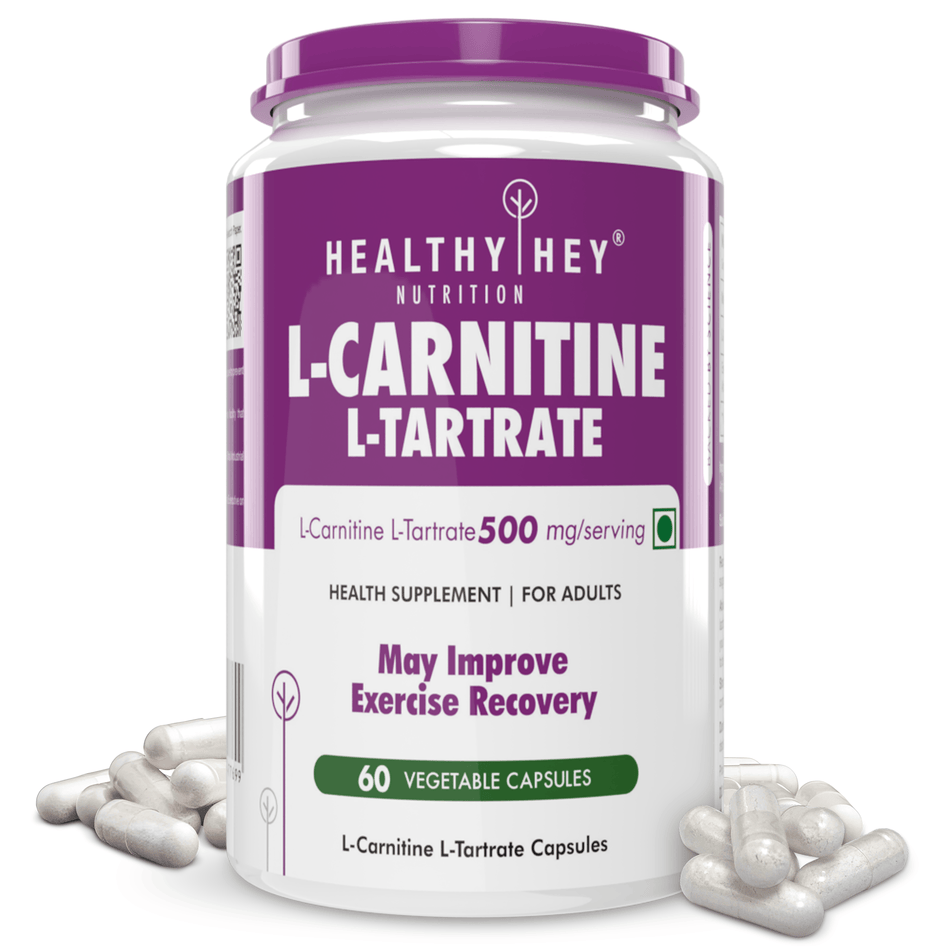 HealthyHey Nutrition Capsule 60 Count (Pack of 1) L-Carnitine & L-Tartrate (LCLT), May Improve Exercise recovery-Support Transport of Fats to Muscles - 60 Veg Capsules