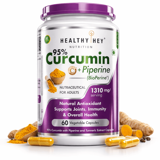 HealthyHey Nutrition Capsule 60 Curcumin with Bioperine (Piperine) 1310mg, Natural Antioxidant help reduce inflammation & Pain (Ultra Pure) with Piperine