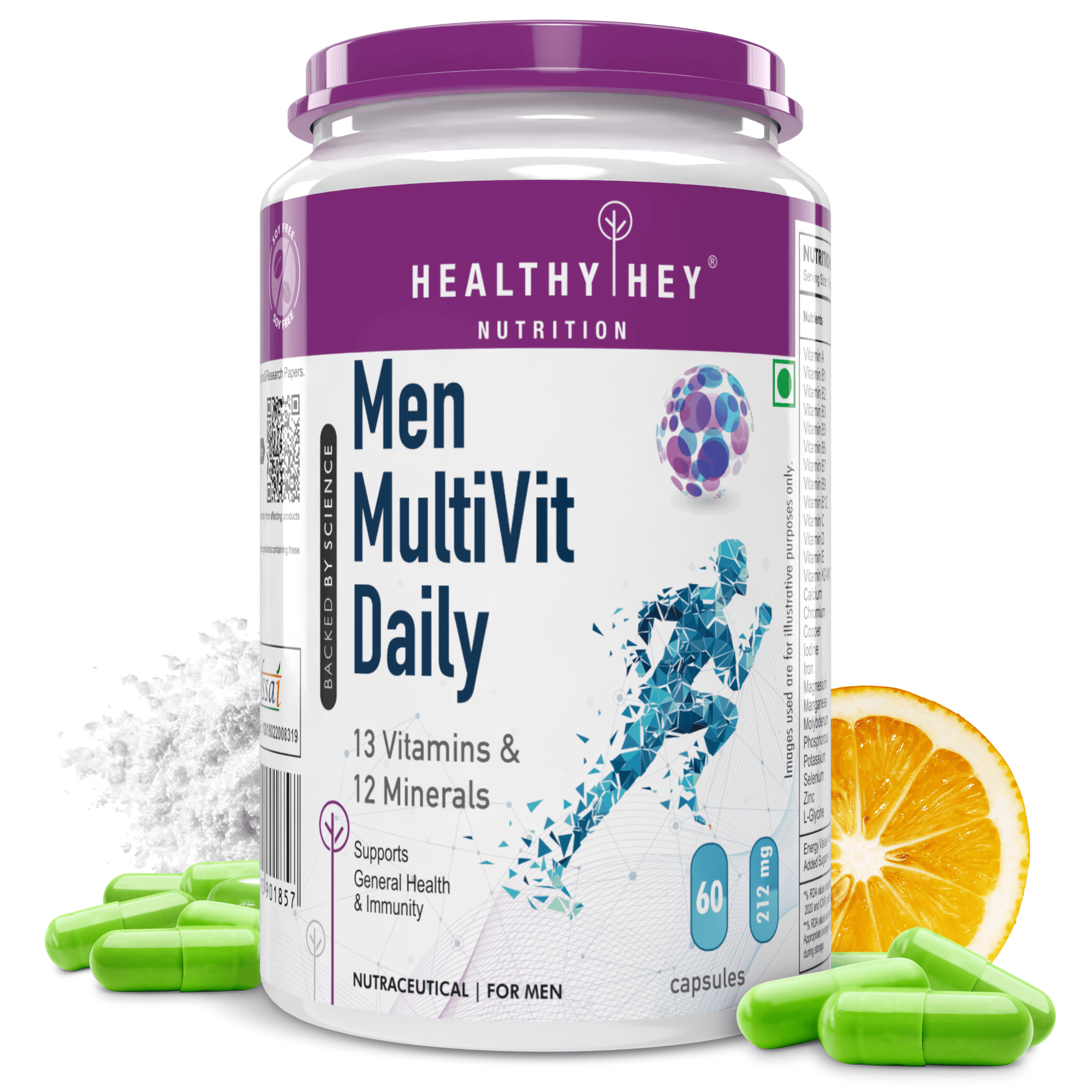 HealthyHey Nutrition Capsule 60 MultiVitamin for Men, Supports Genreal Health & Immunity -Multi-Vit Daily - Vitamins &  Minerals capsules
