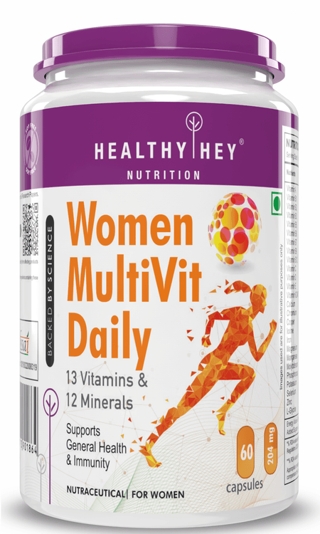HealthyHey Nutrition Capsule 60 MultiVitamin for Women, Supports General Health & Immunity - Multi-Vit Daily - 13 Vitamins & 10 Minerals- 60 Veg Capsules