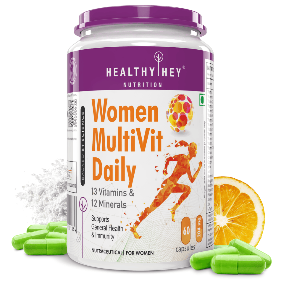 HealthyHey Nutrition Capsule 60 MultiVitamin for Women, Supports General Health & Immunity - Multi-Vit Daily - 13 Vitamins & 10 Minerals- 60 Veg Capsules