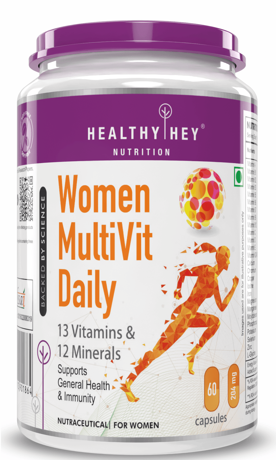 HealthyHey Nutrition Capsule 60 MultiVitamin for Women, Supports General Health & Immunity - Multi-Vit Daily - 13 Vitamins & 10 Minerals- 60 Veg Capsules
