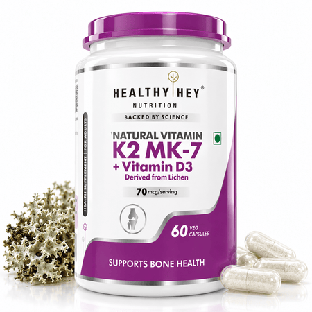 HealthyHey Nutrition Capsule 60 Natural Vitamin K2 + Natural D3,Supports Bone Health - Non-GMO | Non-Synthetic 120 Veg. Capsules