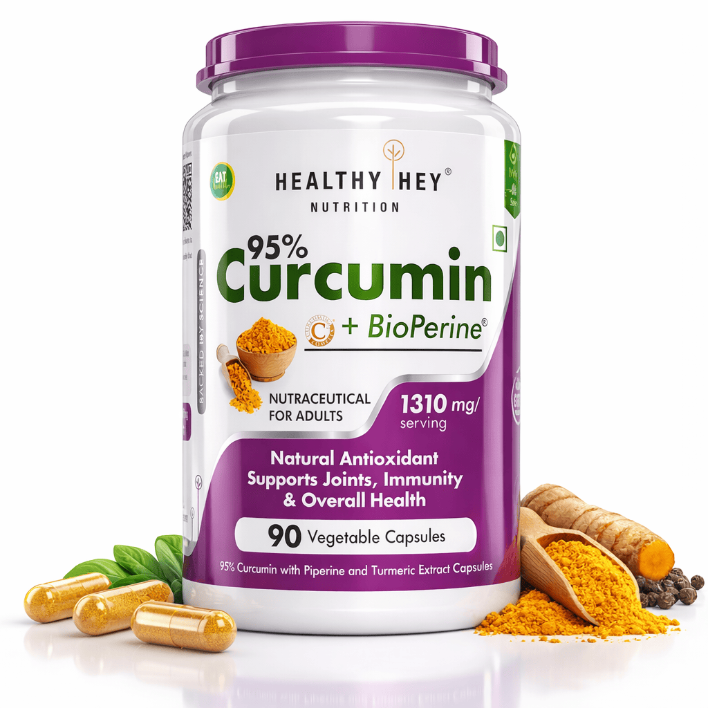 HealthyHey Nutrition Capsule 90 Curcumin with Bioperine (Piperine) 1310mg, Natural Antioxidant help reduce inflammation & Pain (Ultra Pure) with Piperine