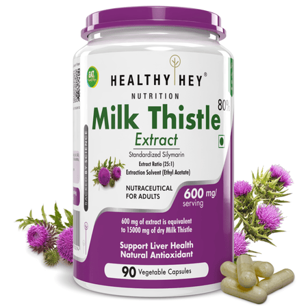 HealthyHey Nutrition Capsule 90 Milk Thistle Supplement 600mg Extract - Supports Liver Health and Antioxidant (Silymarin)