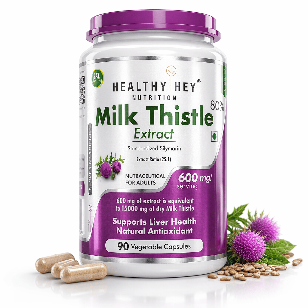 HealthyHey Nutrition Capsule 90 Milk Thistle Supplement 600mg Extract - Supports Liver Health and Antioxidant (Silymarin)