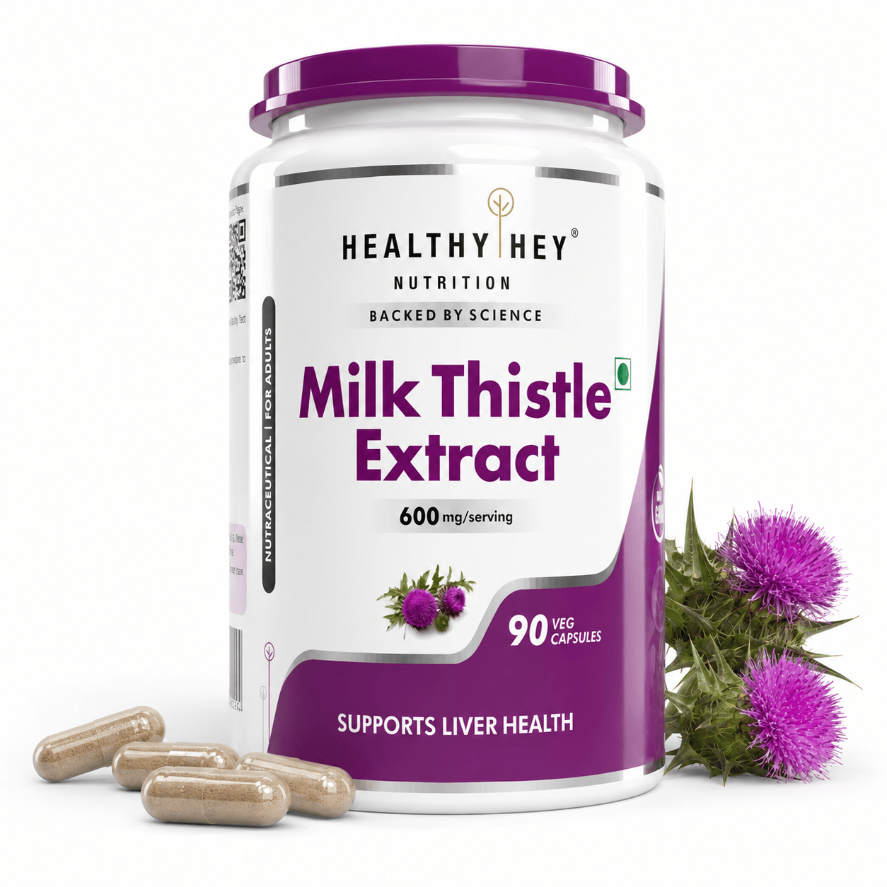 HealthyHey Nutrition Capsule 90 Milk Thistle Supplement 600mg Extract - Supports Liver Health and Antioxidant (Silymarin)