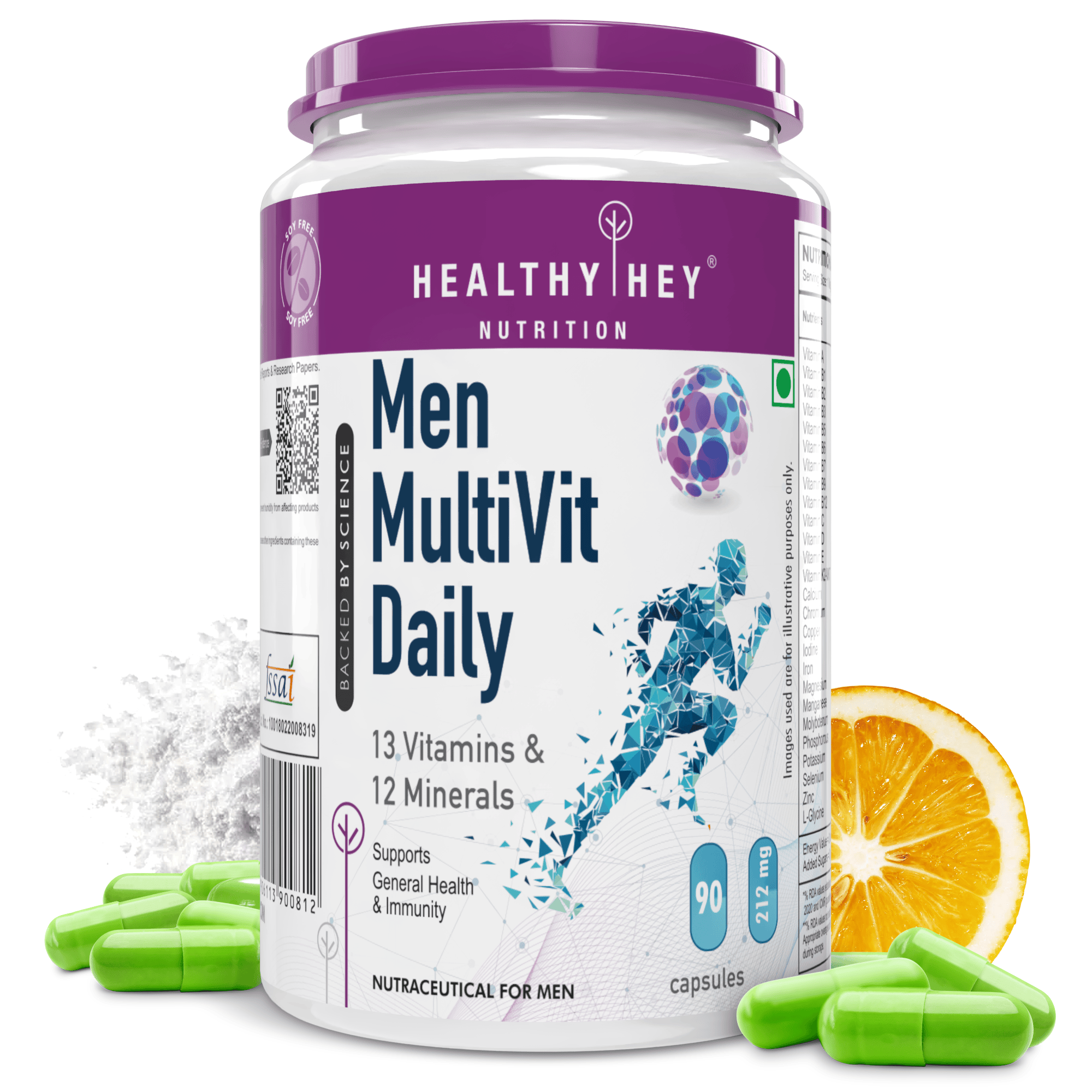 HealthyHey Nutrition Capsule 90 MultiVitamin for Men, Supports Genreal Health & Immunity -Multi-Vit Daily - Vitamins &  Minerals capsules
