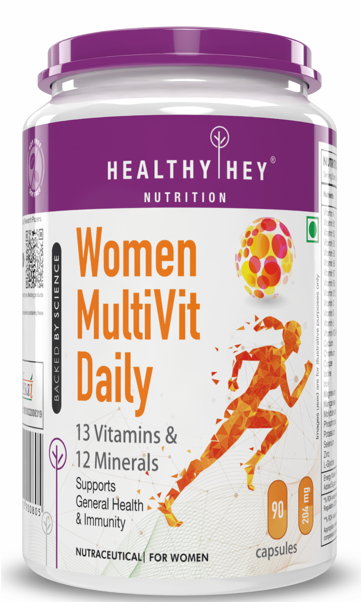 HealthyHey Nutrition Capsule 90 MultiVitamin for Women, Supports General Health & Immunity - Multi-Vit Daily - 13 Vitamins & 10 Minerals- 60 Veg Capsules