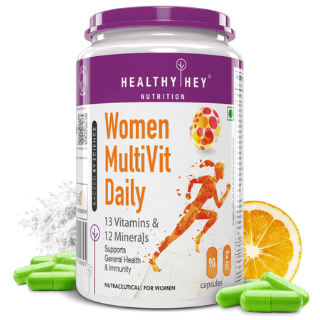 HealthyHey Nutrition Capsule 90 MultiVitamin for Women, Supports General Health & Immunity - Multi-Vit Daily - 13 Vitamins & 10 Minerals- 60 Veg Capsules