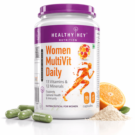 HealthyHey Nutrition Capsule 90 MultiVitamin for Women, Supports General Health & Immunity - Multi-Vit Daily - 13 Vitamins & 12 Minerals