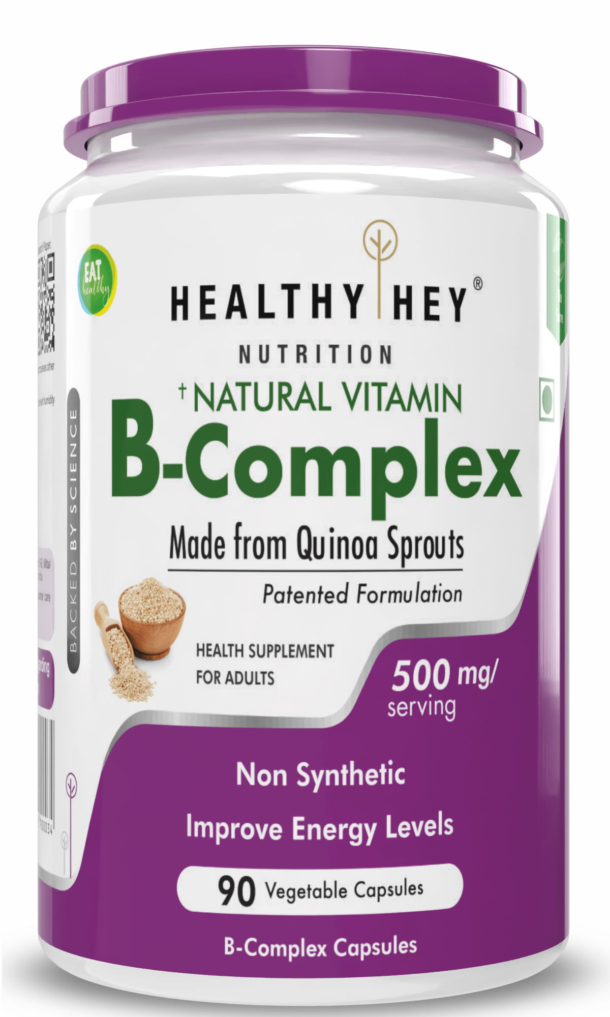 HealthyHey Nutrition Capsule 90 Vitamin B-Complex, Non Synthetic Improves Energy Levels capsules