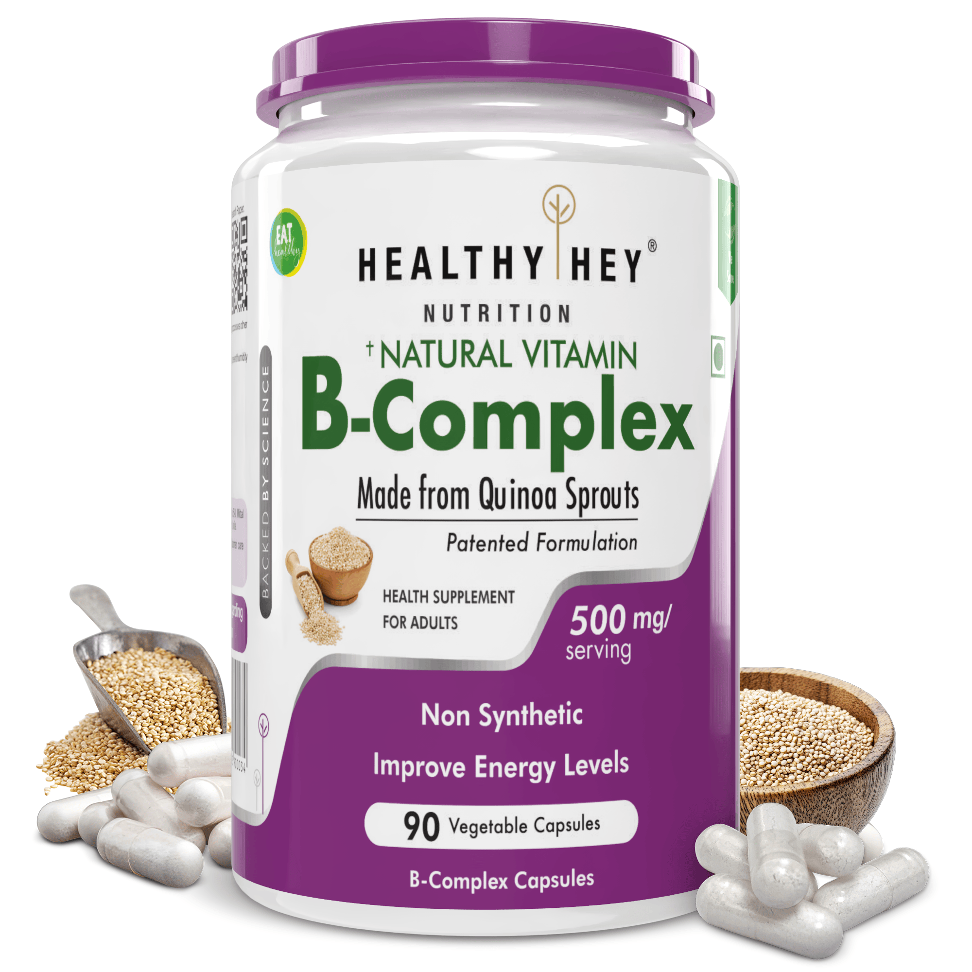 HealthyHey Nutrition Capsule 90 Vitamin B-Complex, Non Synthetic Improves Energy Levels capsules