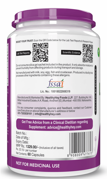 HealthyHey Nutrition Capsule Acetyl L-Carnitine (ALCAR)- Support Brain & Cognitive Health - 60 Veg Capsules