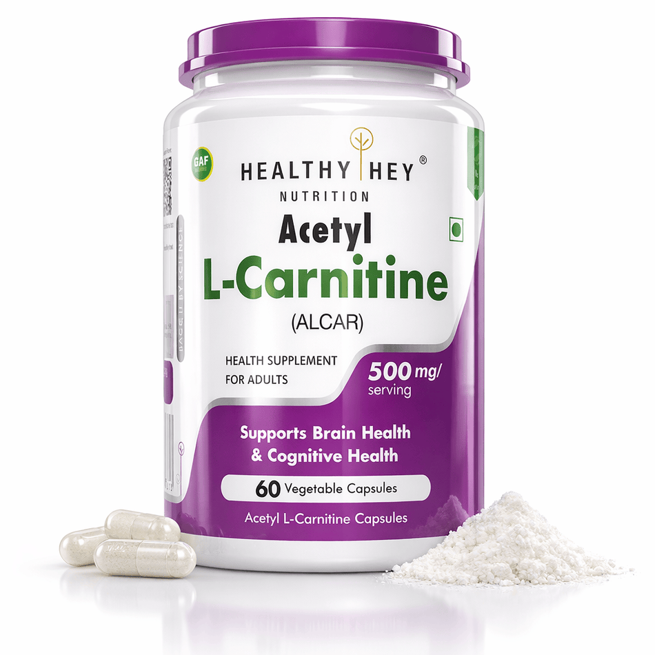 HealthyHey Nutrition Capsule Acetyl L-Carnitine (ALCAR)- Support Brain & Cognitive Health - 60 Veg Capsules