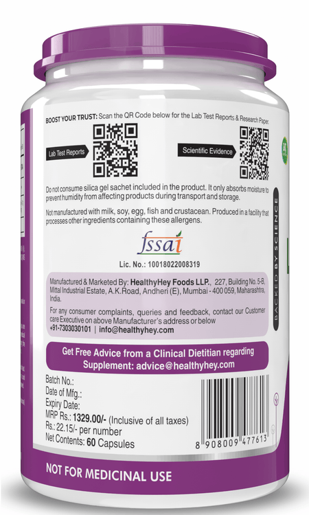HealthyHey Nutrition Capsule Acetyl L-Carnitine (ALCAR)- Support Brain & Cognitive Health - 60 Veg Capsules